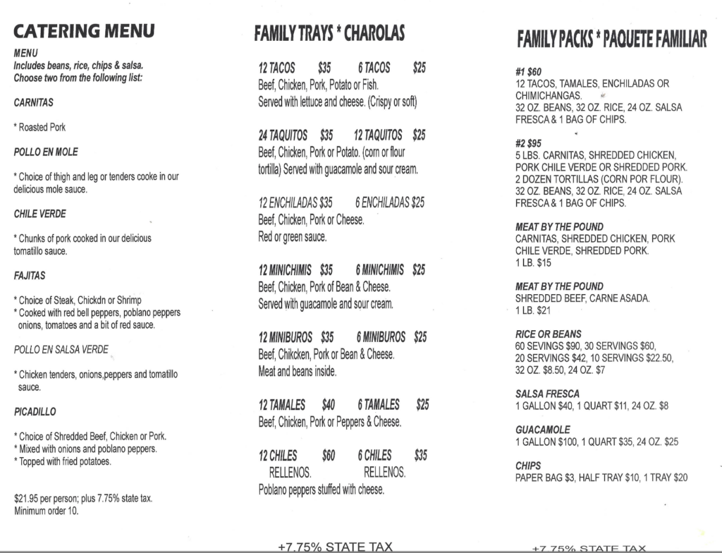 image of Catering Menu Text no photos La Cocina de Ricardo Menu items with photos Links to text menu