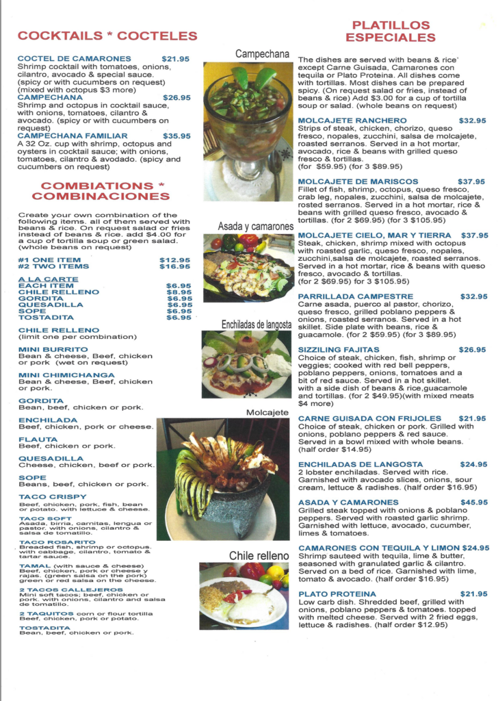 Page 2 La Cocina de Ricardo Menu items with photos Links to text menu