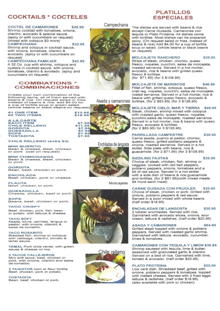 Page 2 La Cocina de Ricardo Menu items with photos Links to text menu