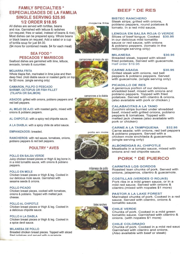 Page 3 La Cocina de Ricardo Menu items with photos Links to text menu